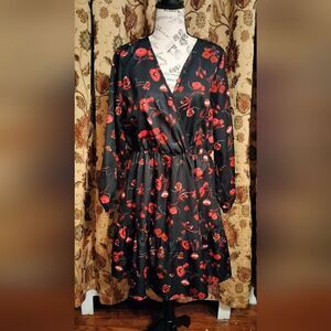 NWOT!! Shein Curve Black Dress w/Red Floral Design. Women's Size 0X